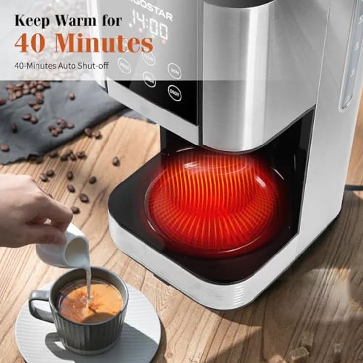 Aigostar Kaffeemaschine mit Mahlwerk und 60g elektrischer Kaffeemühle, programmierbar 24h, 1,5L, 1000W, Tropf-Stopp, AutoClean, Warmhaltefunktion – Bild 6