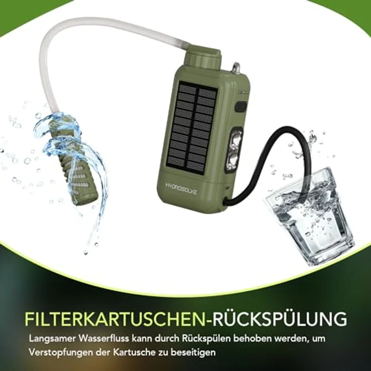 Neues Wasser HYDROSOLVE SolarPro Outdoor Wasserfilter, elektrisch mit 0,01-µm-Filtration, 5200-mAh-Akku, USB & Solar-Energie, tragbar – Bild 8