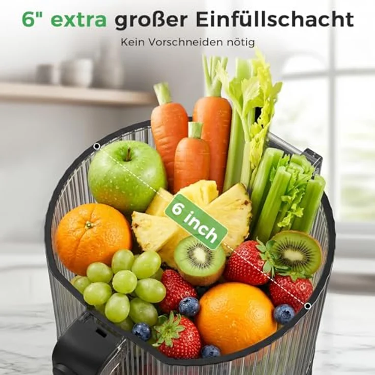 YASHE Slow Juicer, 600W Entsafter mit 150mm Edelstahl-Einfüllschacht, Saftpresse für ganze Früchte & Gemüse, Sorbet & Nussmilch, hohe Saftausbeute, leicht zu reinigen – Bild 2