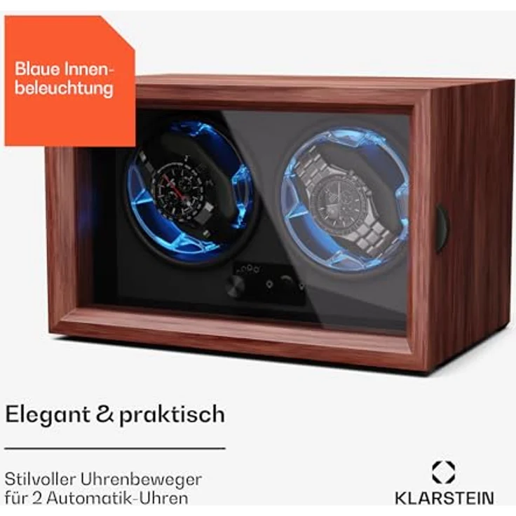 Klarstein Uhrenbeweger Brienz 2, Automatik-Uhrenwinder für 2 Uhren mit Acryl-Tür, Blaue LEDs, 4 TPD Einstellungen - Preisvergleich – Bild 2