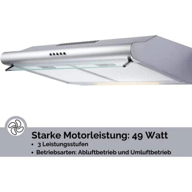 PKM UBH3001X, Motorhaube, Standard, Breite: 60 cm, Tiefe: 50 cm, Absaugung und Rückführung (mit zusätzlichem Rückführungsset), rostfreier Edelstahl – Bild 3