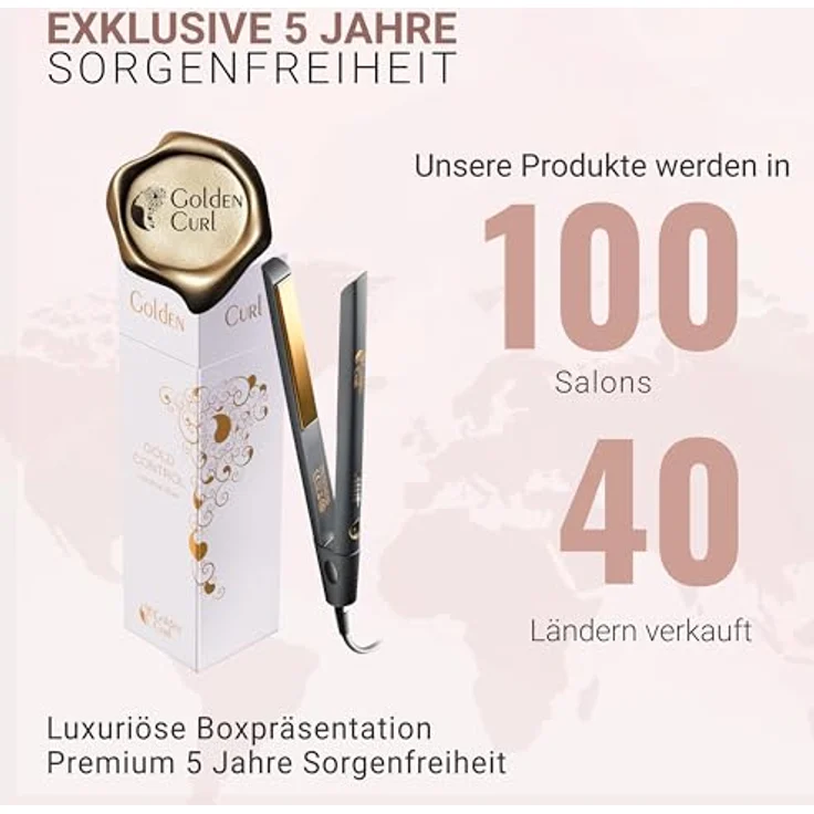 Golden Curl Glätteisen Locken und Glätten Haarglätter - 5 Jahre Sorgenfreiheit - Hair Straightener 2 in 1 (Gold Control) – Bild 3