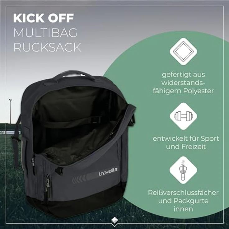 travelite Kick Off Multibag Rucksack 50 cm, schwarz – Bild 3