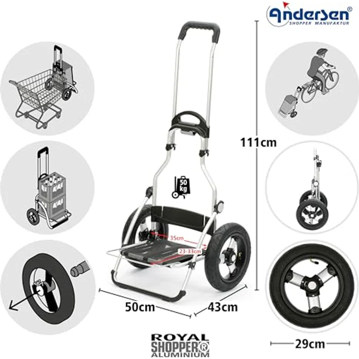 Andersen Einkaufstrolley - Royal Shopper Hydro 2.1 rot 62 L Bike, Aluminium, klappbar, Thermo, luftbereiftes Kugellagerrad - Preisvergleich – Bild 2