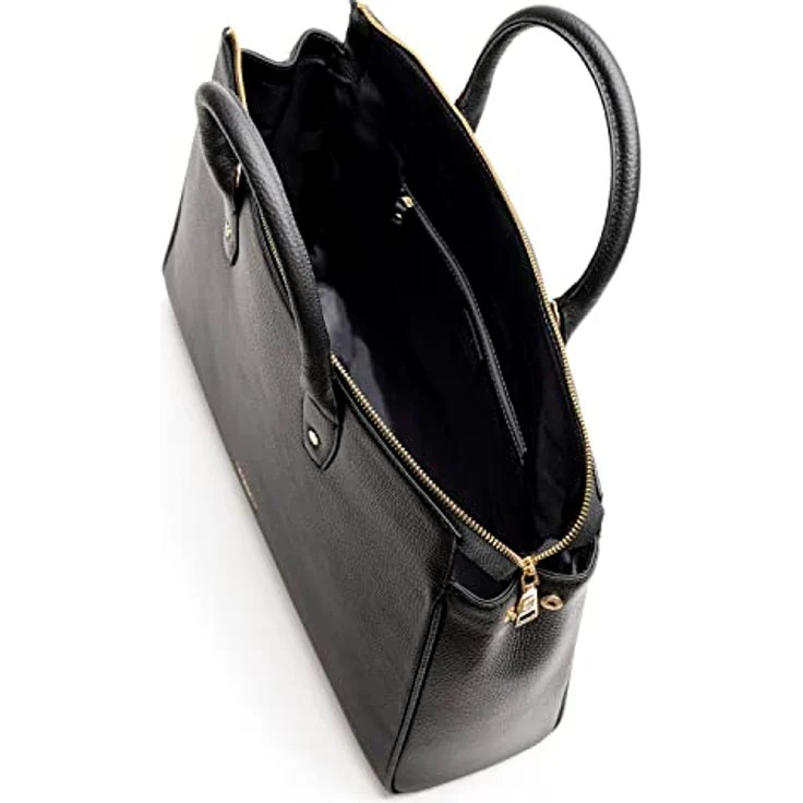 Lazarotti Bologna Leather Handtasche 40 cm, Schwarz - elegantes Design, verstellbarer Schulterriemen, Reißverschluss- und Steckfach – Bild 6