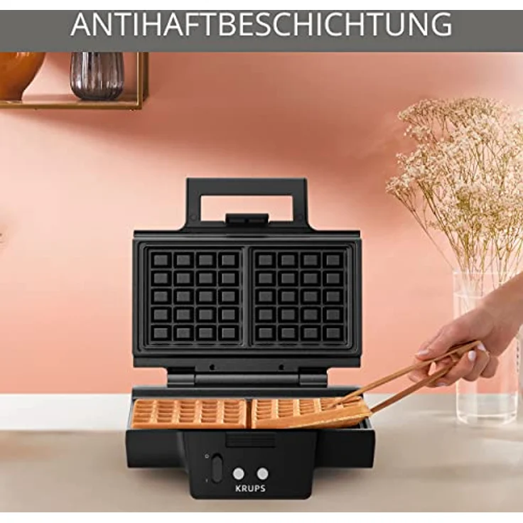 Krups FDK252 Waffeleisen | 2 dicke Waffeln | Antihaftbeschichtung | tiefe Platten | vertikale Verstaufunktion | Kabelaufbewahrung | wärmeisolierter Griff | Schwarz – Bild 4