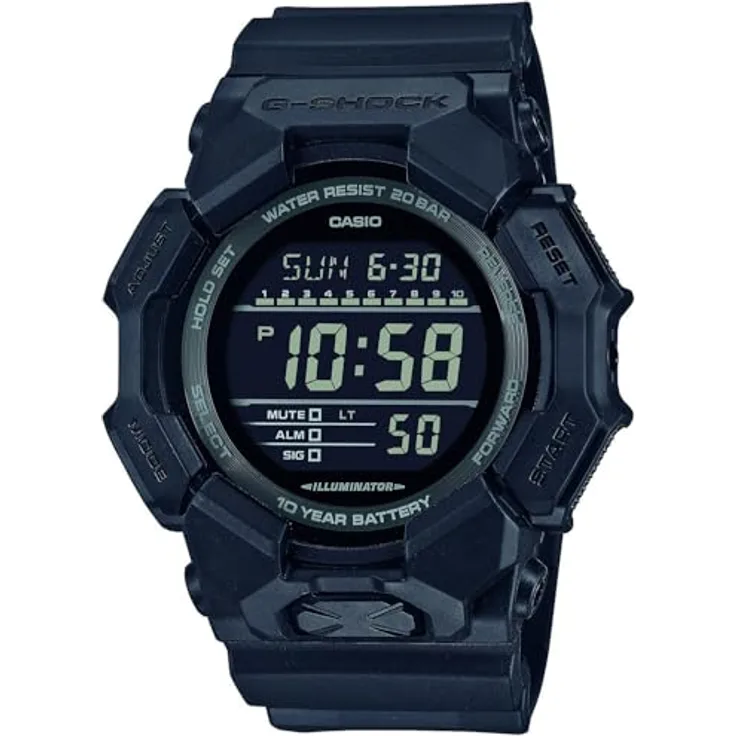 Casio G-Shock Classic Digital-Herrenuhr Schwarz GD-010-1A1ER, Stoppuhr, Alarm, Beleuchtung, Countdown