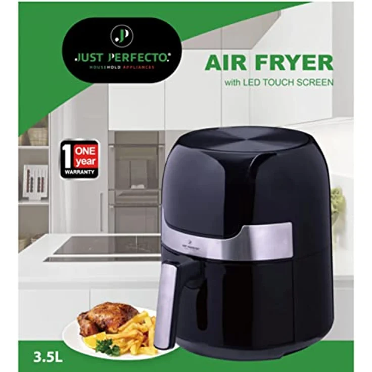 Just Perfecto Heißluftfritteuse 3,5L mit LED Touch - Airfryer bis 200°C - fritöse ohne Öl für 500g - 1400W Air Fryer mit 9 Programmen - Heißluft Fritteuse ohne Fett - Heissluftfriteuse für Pommes – Bild 4