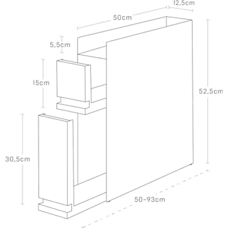 Yamazaki 4335 TOWER 2-Tiered Sliding Seasoning Rack, Black, Steel/Polypropylene, Minimalist Design, 12.5 x 50～93 x 52.5 cm (LxWxH) - Versteckte Aufbewahrung, Magnetische Oberfläche, Belastbarkeit bis 5 kg (unten) – Bild 5