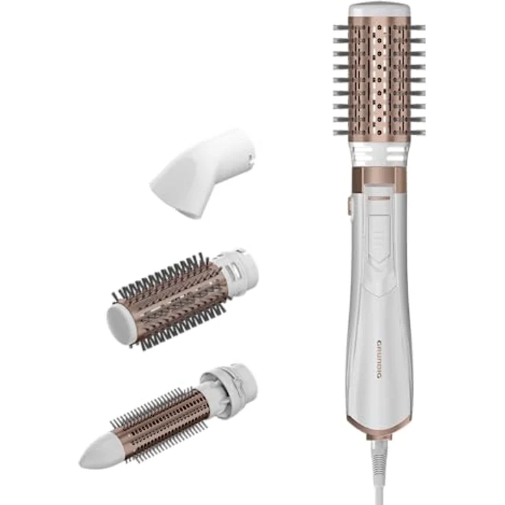 GRUNDIG HS 7280 Volumen- und Lockenstyler, 1200W, Ionic-Funktion, 4 Stylingaufsätze, Hochwertige Keramikbeschichtung,2 Temperatur- und Luftstromstufen, Kaltstufe, für alle Haarlängen, Gold/Weiß – Bild 2