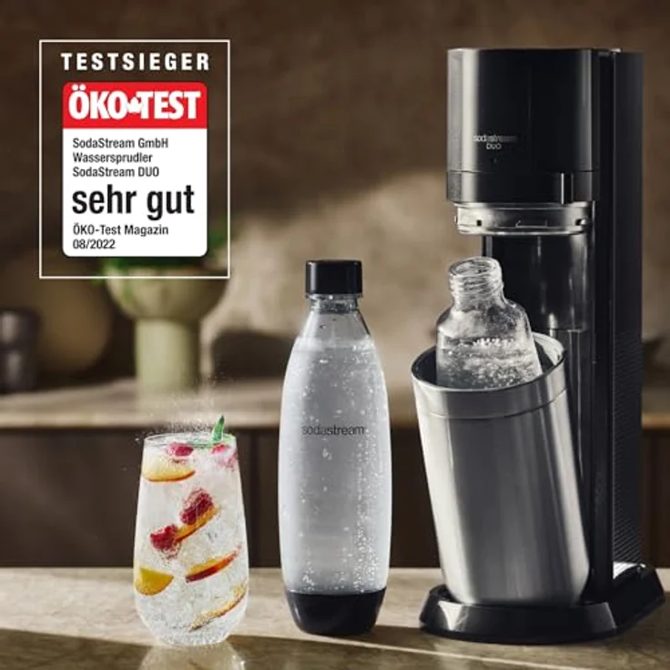 SodaStream Wassersprudler DUO mit CO2-Zylinder Höhe 44cm 2x 1L Glasflasche und 2x 1L spülmaschinenfeste PET-Flasche – Bild 2