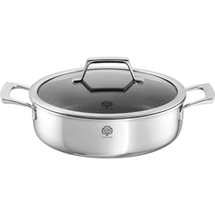 Schulte-Ufer Schmortopf Quasar, Edelstahl, 24 cm, UniverSUS-Oberflächenstruktur, ohne PFAS/PTFE, mit Energiekern – Bild 1