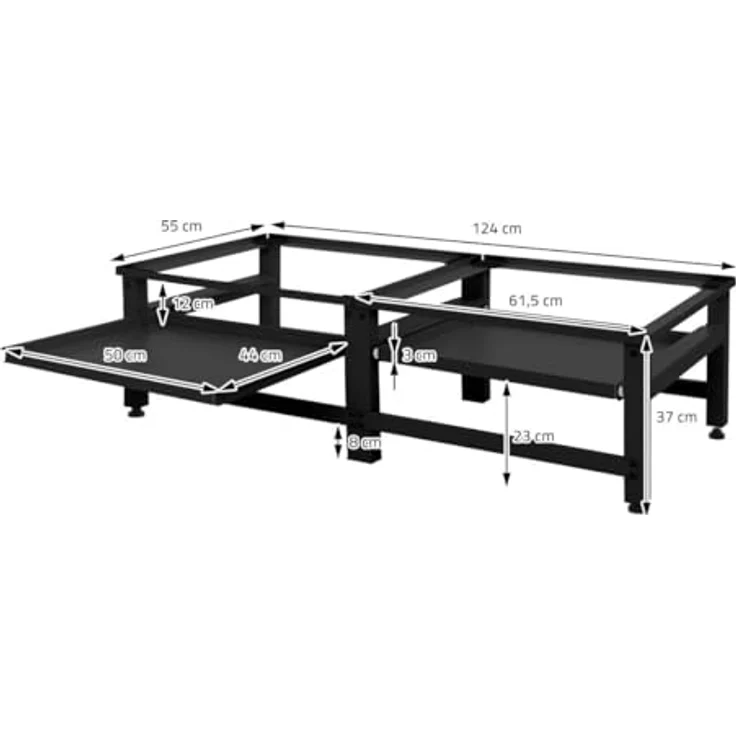 ML DESIGN modern living Doppel Waschmaschinen-Untergestell mit 2 ausziehbaren Ablagen, Schwarz, Stahl, bis 2x 150kg + 10kg, verstellbare Füße, Doppelsockel mit erhöhtem Rahmen und sicherem Stand – Bild 5