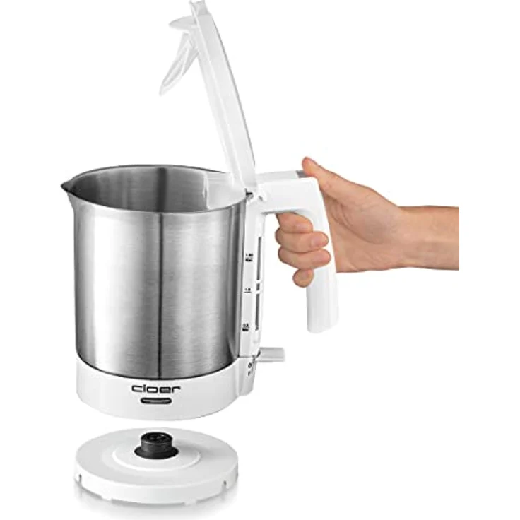 Cloer 4711 Wasserkocher, 2000 W, Trockengeh- und Überhitzungsschutz, innen liegende Füllmengenmarkierung,1,5 Liter, Edelstahl, weiß – Bild 3