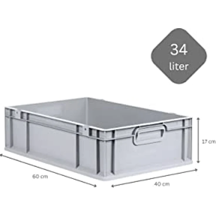 PROREGAL Eurobox NextGen Grip 10er Set, mit Scharnierdeckel und blauen Schnappverschlüssen, HxBxT 17x40x60cm, 34 L, grau, lebensmittelecht, stapelbar, stabil und transportfähig – Bild 4