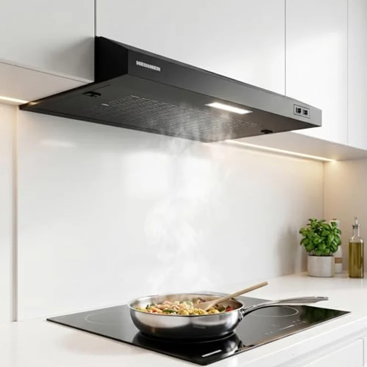 HEINNER Dunstabzugshaube 60 cm Schwarz, Umluft & Abluft, 2 Leistungsstufen, LED-Beleuchtung, herausnehmbarer Fettfilter – Bild 5