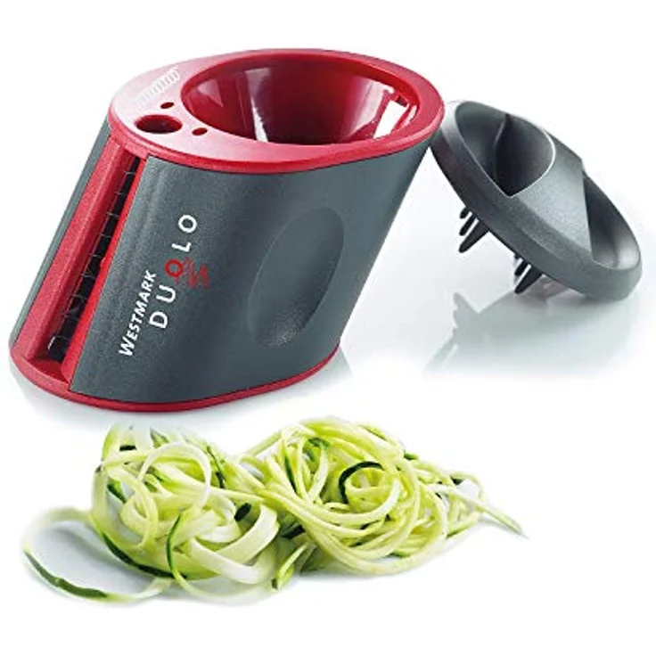 Westmark Gemüse-Spiralschneider Hand, mit 2 Schneidkegeln und Restehalter, Rostfreier Edelstahl/Kunststoff, Duolo, Anthrazit/Rot, 11622260 – Bild 1