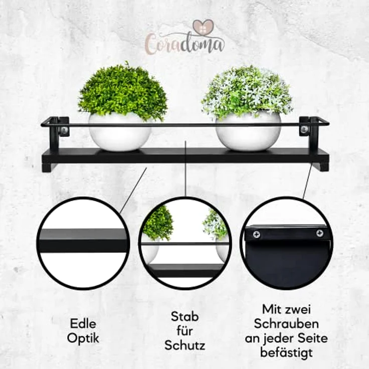 Coradoma Gewürzregal Schwarz 2er Set für Gewürzgläser | Küchen Organizer zur Gewürzaufbewahrung 40x9cm | Küchenregal Spice Rack Aufbewahrung | Hängeregal Kitchen Gewürzständer Küchenschrank – Bild 4