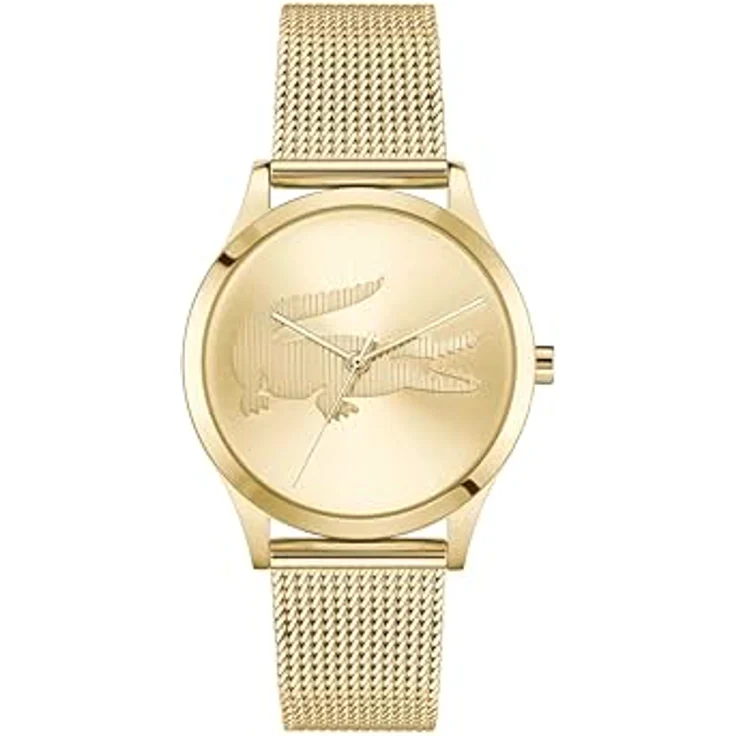 Lacoste Crocodile Damen Uhr, 36 mm, Drei-Zeiger-Quarzwerk mit goldfarbenem Edelstahl-Mesh-Armband, wasserdicht bis 5 ATM, Modell 2001416 – Bild 1