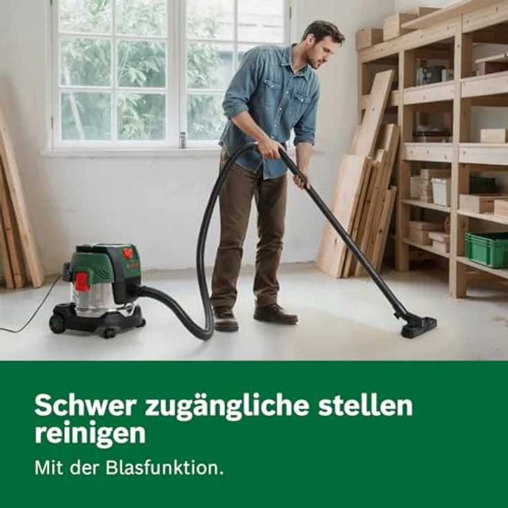 Bosch PAS15-220, kabelgebundener Nass- und Trockensauger mit 1.200 W, 220 mbar Saugleistung, 15 l Behälter, Blasfunktion und Flachfaltenfilter – Bild 3