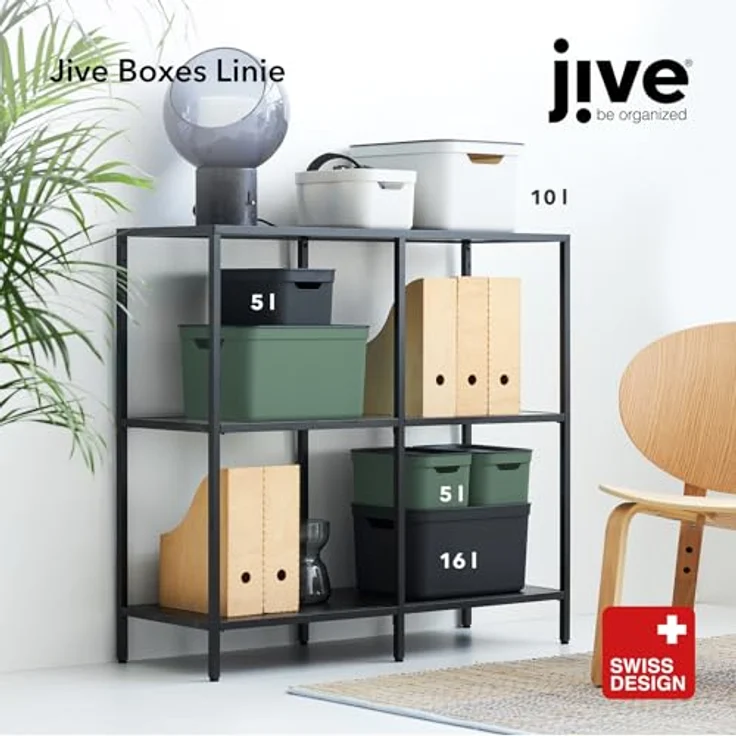 Jive Dekobox 3er- Set Aufbewahrungsbox 16l mit Deckel, Kunststoff (PP recycelt), grün/anthrazit, 3x16l (37.5 x 27.8 x 29.8 cm) – Bild 8