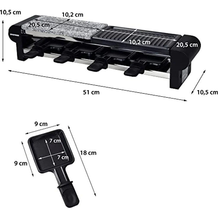 Syntrox RAC-600W Thurgau Raclette-Grill, 2 x 10,2 x 20,5 cm, Antihaftbeschichtet, 600 Watt – Bild 8