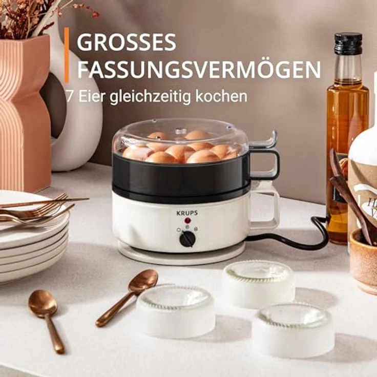 Krups Ovomat Super Eierkocher, Für bis zu 7 Eier, Koch- und Warmhaltefunktion, Inkl. Wasser-Messbecher mit Eierstecher, Signalton, BPA-frei, EG230115 – Bild 4