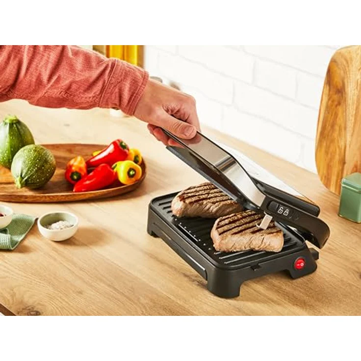 Tefal Inicio Compact 2-in-1 Kontakt- und Paninigrill, 1000 W, Edelstahlgehäuse, Saftauffangschale, antihaftbeschichtete Grillplatten, Edelstahl/Schwarz – Bild 5
