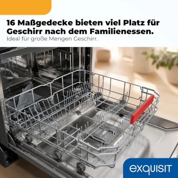Exquisit EGSP59316-E-450C, Vollintegrierbarer Geschirrspüler für 16 Maßgedecke, Energieklasse C, 8 Programme, Aquastop, Besteckschublade, Extra-Trocknung, Schwarz – Bild 5