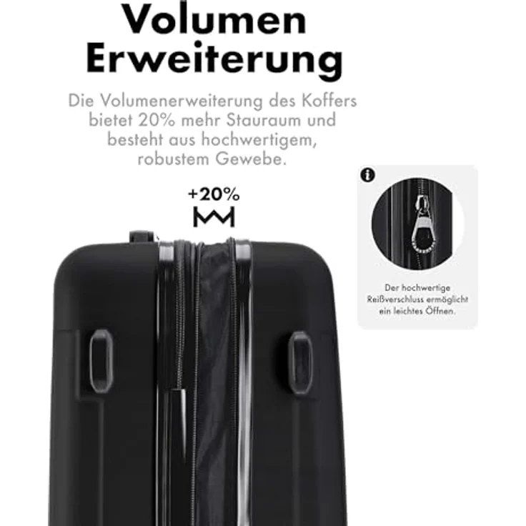 Flexot® F-3045 | Koffer mit V-Erweiterung | Alu-Teleskopgriff | 360° Räder leise rollend | Reisekoffer | Trolley | Handgepäck und Aufgabegepäck | (Schwarz, 3er Set, M-L-XL) – Bild 3