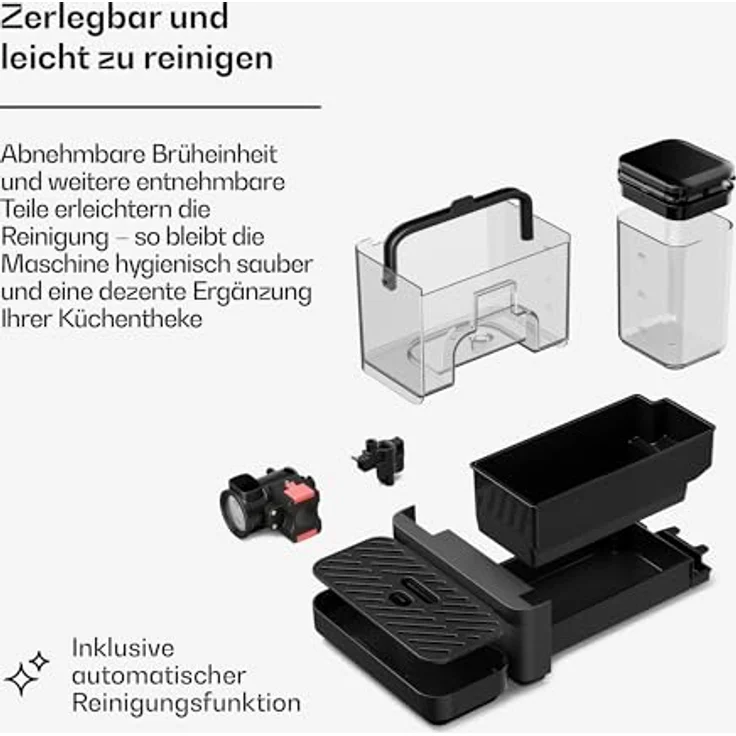 Klarstein Kaffeevollautomat Velaire, 20 Bar, Edelstahlmahlwerk 15 Stufen, LED Touchscreen, 0,75 l Milchsystem, 1,5 l Wassertank, Selbstreinigung, Vollautomat – Bild 7