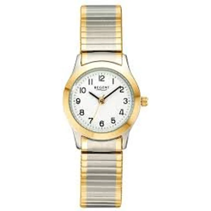 Regent Quarzuhr, Armbanduhr, Damenuhr, Flexband, Zugband, Edelstahlarmband, weiß, edelstahlfarben-goldfarben – Bild 2