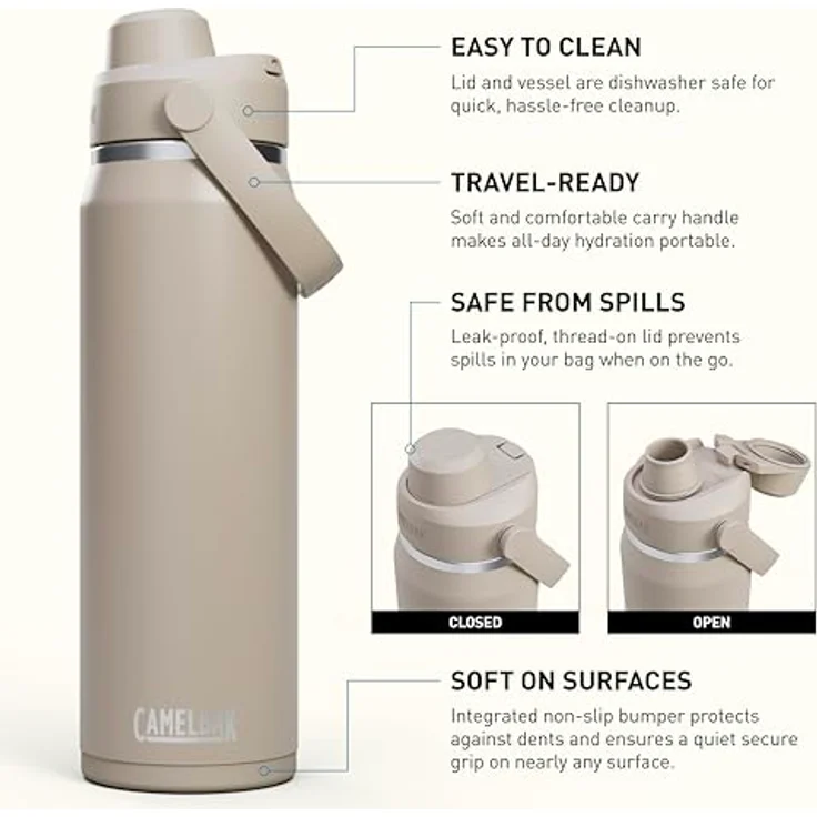CAMELBAK Thrive Chug Wasserflasche, isolierter Edelstahl, 740 ML, auslaufsicher, leicht zu tragen, Stein – Bild 3