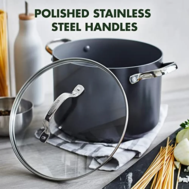 GreenPan Valencia Pro Harteloxierte Gesunde Keramik Antihaft 24 cm / 7,6 Liter Suppentopf mit Deckel, PFAS-frei, Induktion, spülmaschinenfest, backofenfest, grau – Bild 5