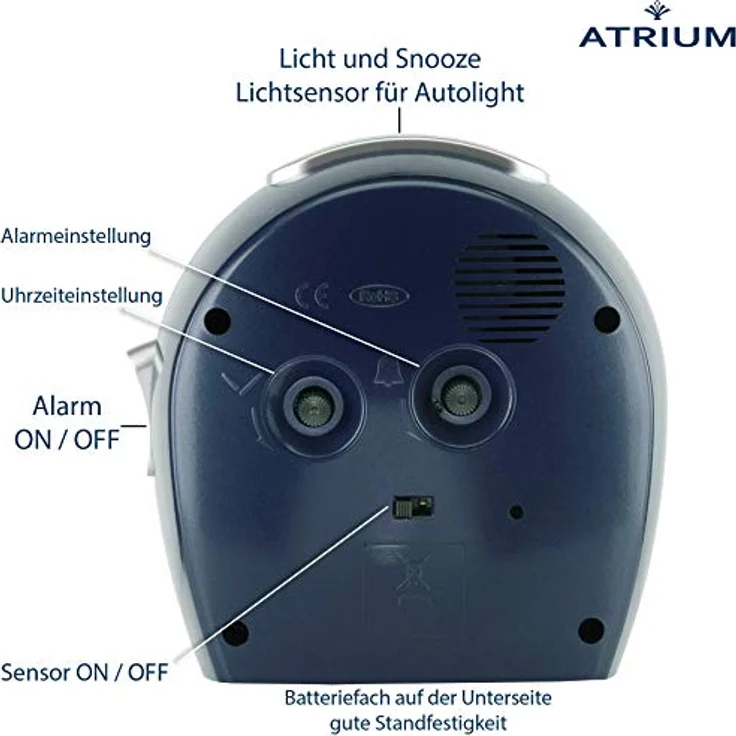 Atrium Quarzwecker A451-5, Wecker mit Autolight, Snooze-Funktion und flüsterleisem Betrieb, schwarz – Bild 3