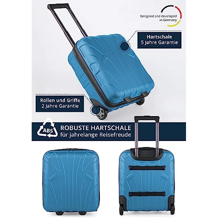 suitline Kleiner Koffer 45x36x20 cm, Easyjet Freigepäck Underseat Handgepäck, Bordgepäck Trolley 30 Liter, leicht, ABS Hartschale, Cyanblau – Bild 4