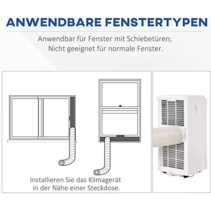 HOMCOM Mobile Klimaanlage 9K BTU, 3-in-1 Klimagerät mit Kühl-, Entfeuchtungs- und Ventilationsfunktion, Fernbedienung, 2 Geschwindigkeitsstufen, 24h Timer, LED-Display, Weiß – Bild 8