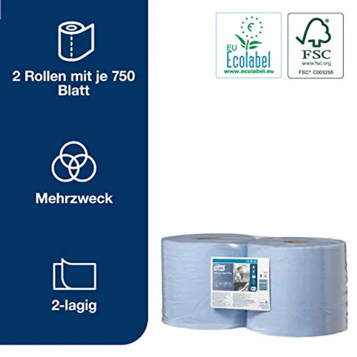 Tork 130052 Starke Mehrzweck Papiertücher für W1/W2 Systeme / 2-lagiges saugfähiges Papier in Blau / 2 x 255m – Bild 4