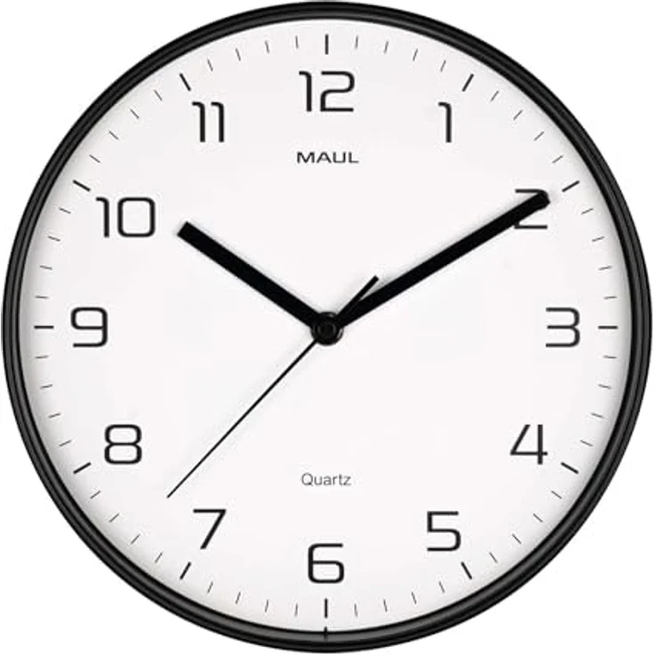 Maul 9051690 Quarz Wanduhr, 25cm x 4cm, modernes Design, mattschwarzer Kunststoffrahmen, schleichender Sekundenzeiger, leise, Ziffernblatt in Weiß – Bild 1