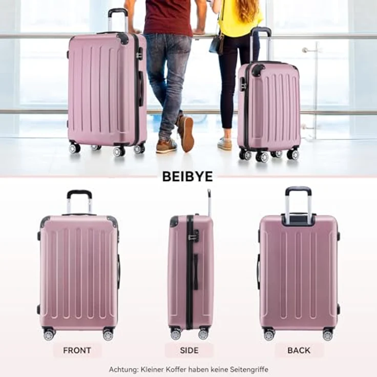BEIBYE 2045 Zwillingsrollen Reisekoffer Kofferset 3tlg. Hartschale mit sicherem Zahlenschloss, ergonomischem Telekopgriff, 360°-Leichtlauf-System in Princess-pink – Bild 2