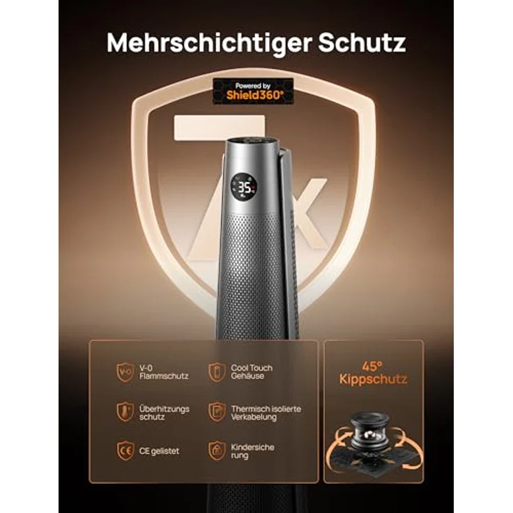 Dreo Heizlüfter 2000W, Elektrische Heizung mit Fernbedienung, 25 dB, 120° Oszillation, Energiesparendes ECO-Modus, Thermostat, Überhitzungs- & Kippschutz – Bild 4