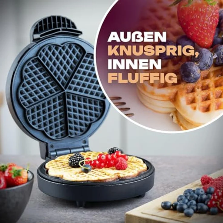 Clatronic WA 3492 Waffeleisen, 1000 Watt, Edelstahleinlage, Große Backflächen Ø 18 cm antihaftbeschichtet, Stufenlos regelbarer Bräunungsgrad – Bild 5