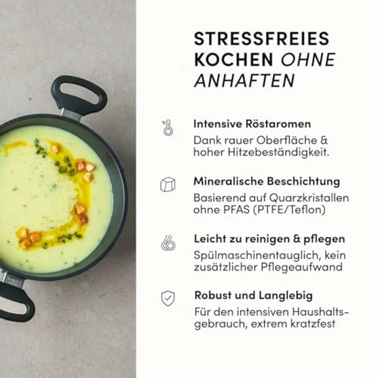 Hoffmann STONIQ Kochtopf Set, Antihaftbeschichtet, PTFE und PFAS-frei, Induktionsgeeignet, Backofenfest bis 300°C, 20 + 24 cm, Made in Germany – Bild 4