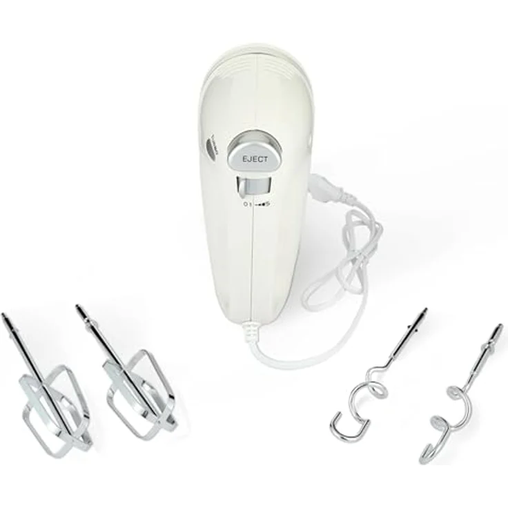 Grunkel - Mixer mit 5 Geschwindigkeiten AM-350TURB05BOWL - Inklusive Schüssel und zwei verschiedenen Rührstäbchen zum Mischen und Kneten, für Bäckerei und Gebäck - Weiß (350 W) – Bild 5