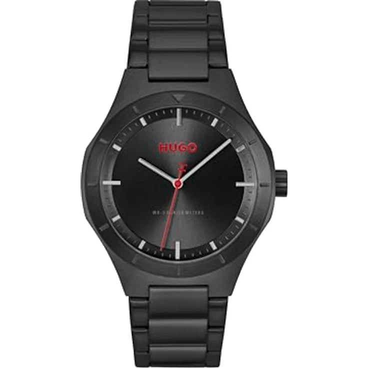 HUGO Armbanduhr #LIT, 3-Zeiger-Quarzwerk, 42 mm Edelstahlgehäuse, schwarzes Zifferblatt, schwarzes Edelstahlarmband mit PVD-Beschichtung, 5 ATM wasserdicht – Bild 1