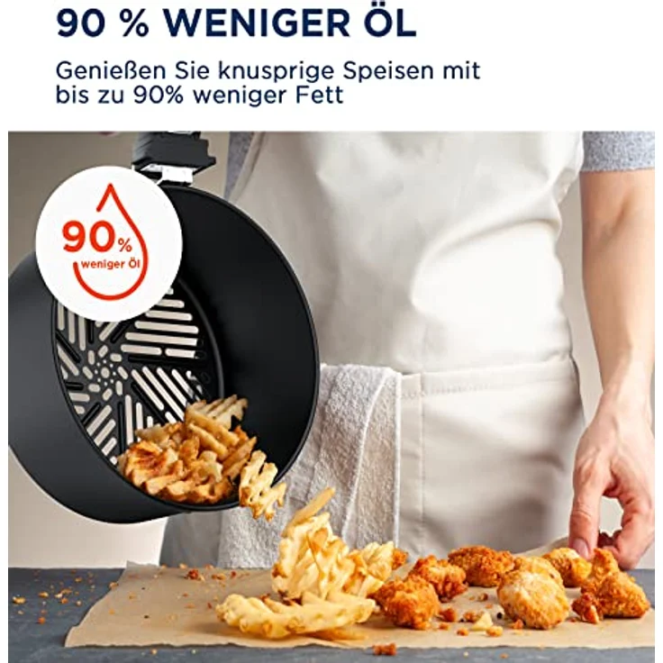 Midea MF-CN40C2 Heißluftfritteuse 4L, Ölfreie Airfryer 1500W, 8 Vorprogrammierte Kochmodi, 35-200℃, Backen, Braten, Grillen, Auftauen, Schüttelalarm, 60-Minuten Timer, 81 Rezepten, Spülmaschinenfest – Bild 3
