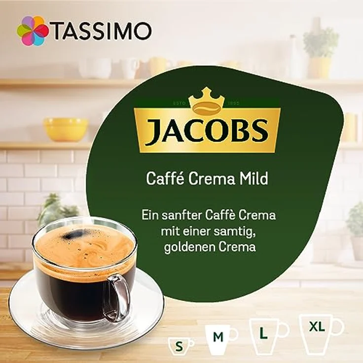 Tassimo Jacobs Caffè Crema Mild, Kaffee, Kaffeekapsel, gemahlener Röstkaffee, 5er Pack, 5 x 16 T-Discs – Bild 3