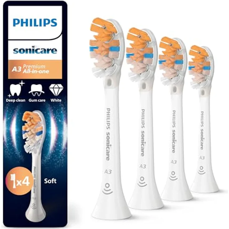 PHILIPS Sonicare A3 Premium All-in-One, Original Ersatzbürstenköpfe, Weiß, 4er-Pack, HX9094/87 - Effektive Plaque-Entfernung, Aufhellung, und Zahngesundheit – Bild 1