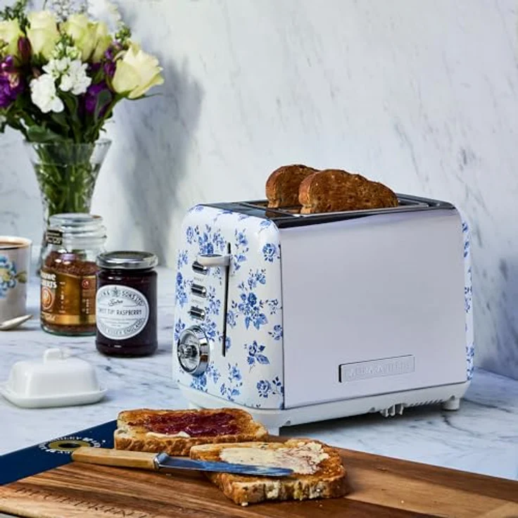 VQ Laura Ashley 2-Scheiben-Toaster, Edelstahl Vintage-Toaster mit 7 Bräunungsstufen, Auftau- und Aufwärmmodi, Warmhalterost, Farbe: China Rose – Bild 3
