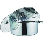 Kamberg 0008072 – Couscoustopf/Dampfgarer/Kochtopf  (3‑in‑1) – Durchmesser 26 cm – 10 Liter – Hochwertiger Edelstahl – Mit Glasdeckel – Für alle Herdarten, auch Induktion, Stainless Steel, grau, 10 cm